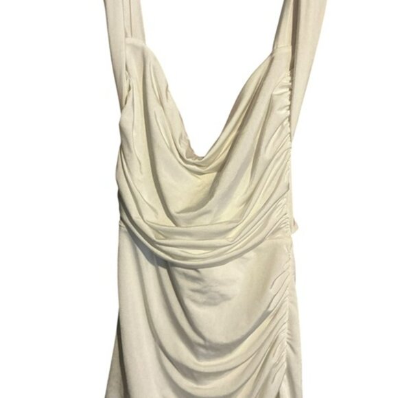 Lucy in the Sky White Dress 1" Straps Drape Top Rouched Side Split XS Open Back - Picture 2 of 6